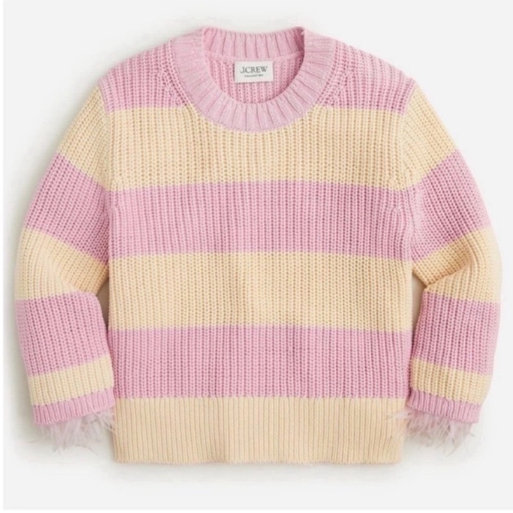 NWT J. Crew Collection feather trim crew neck sweater in pale orchid sand